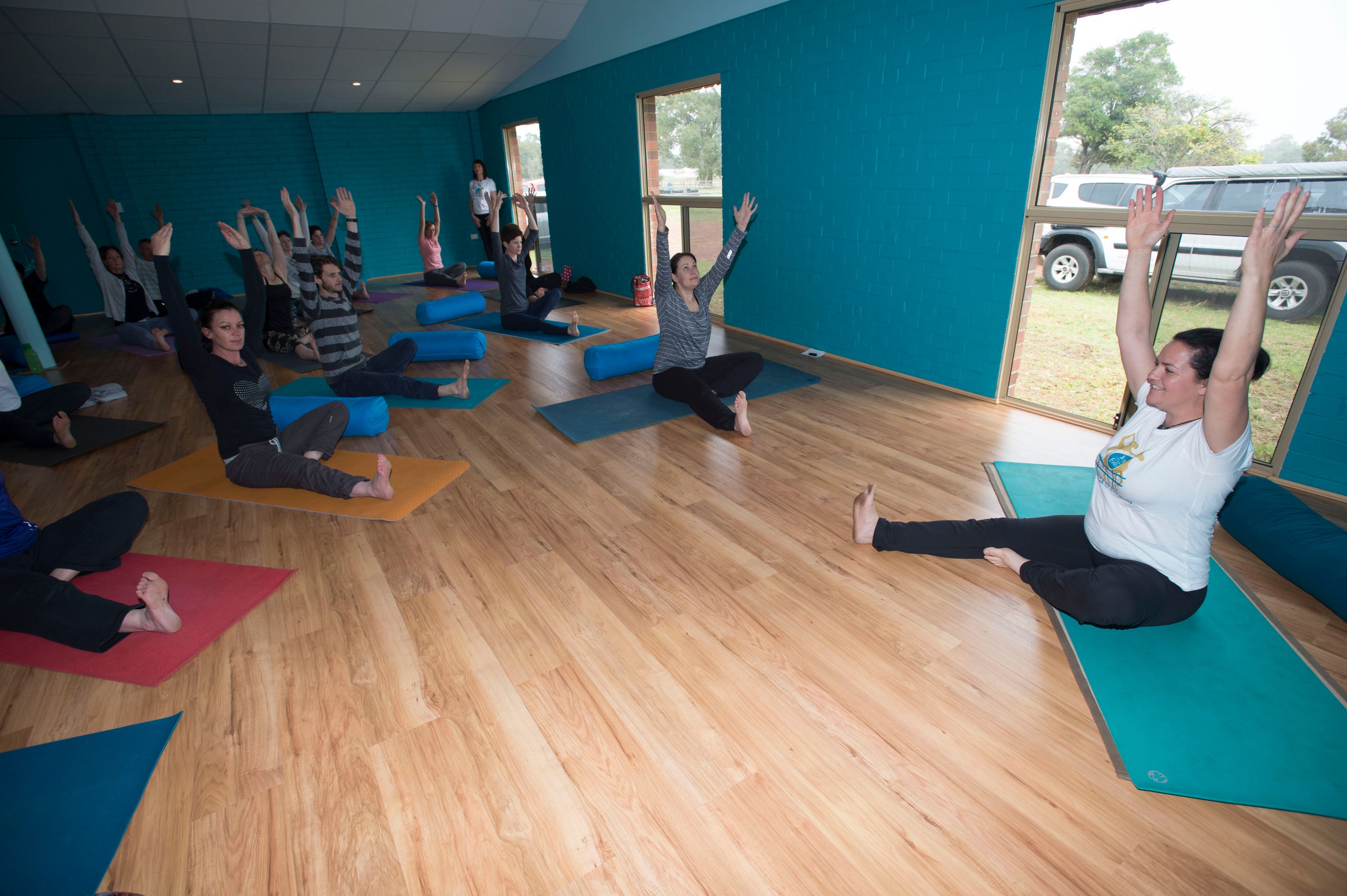 yoga on the farm studio om during a class