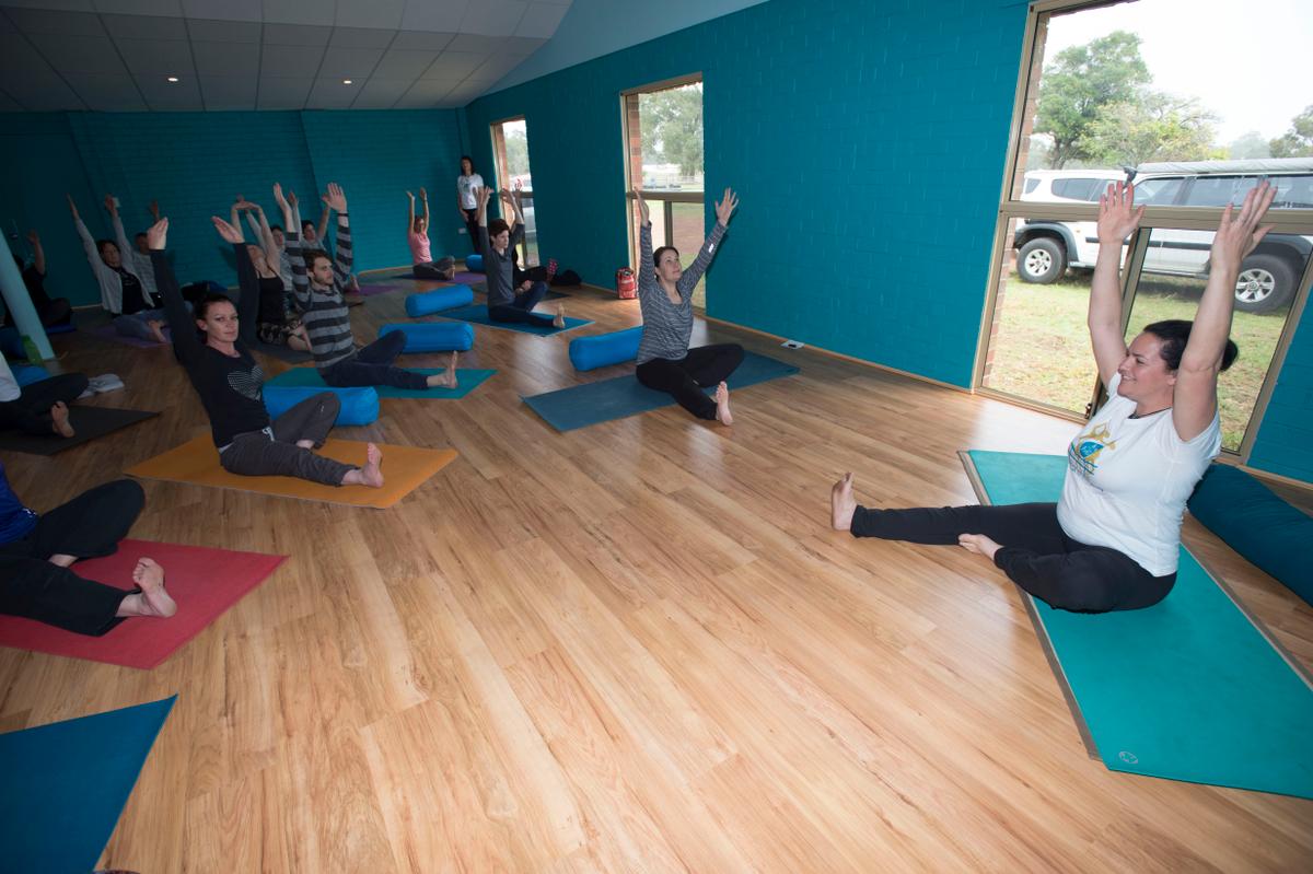 yoga on the farm studio om during a class