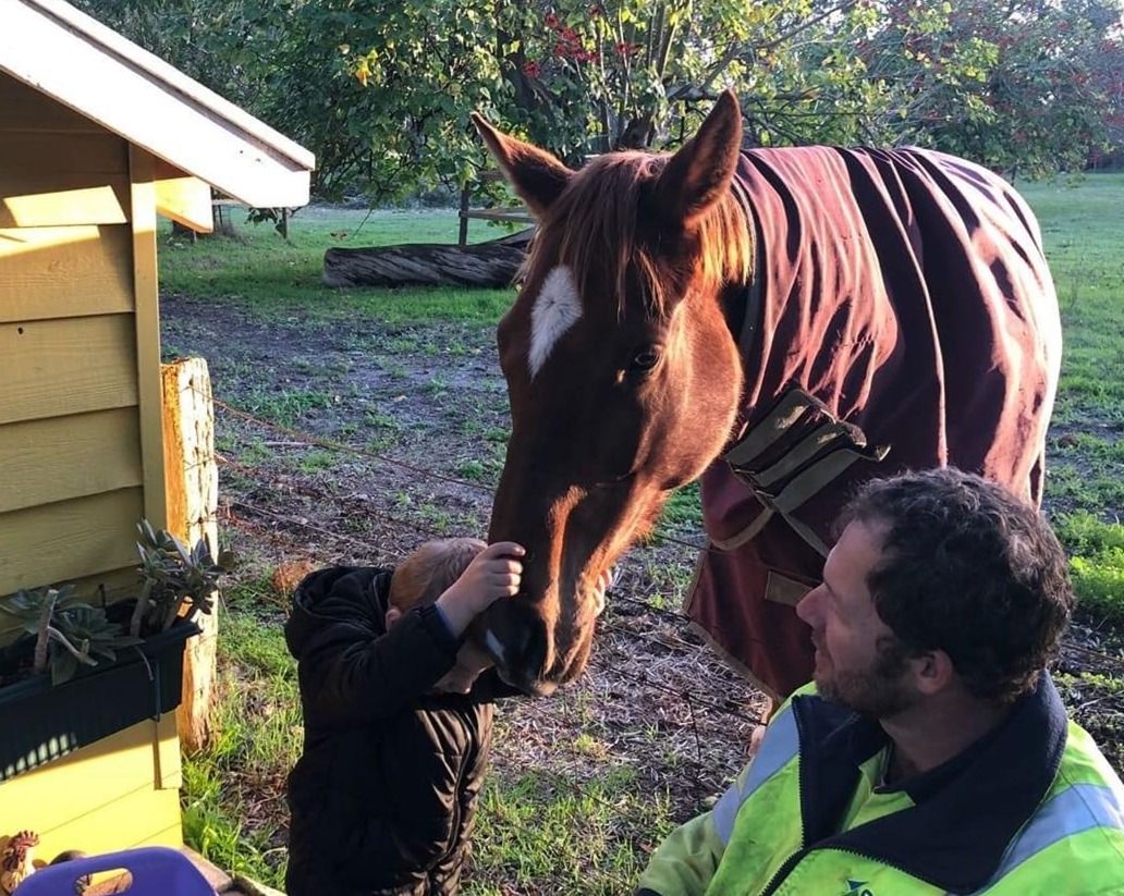 Child tea party with equine friend
